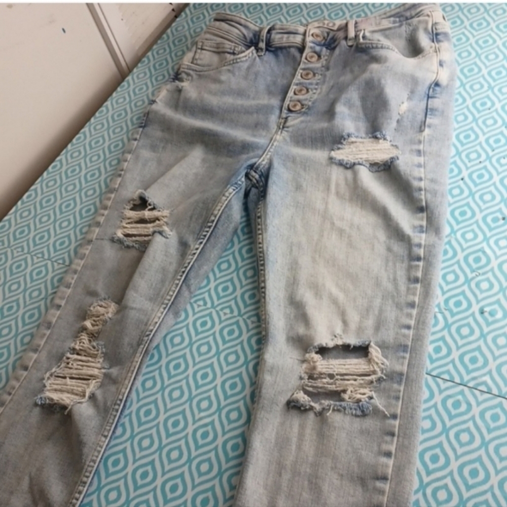 We The Free Raw Hem Distressed HiRise ButtonFly Jeans Free People size 27